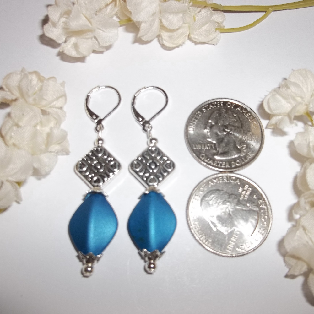 Long Blue & Silver Statement Earring Set Fashion Jewelry Accessory Gift NWT 4745 - Picture 7 of 10
